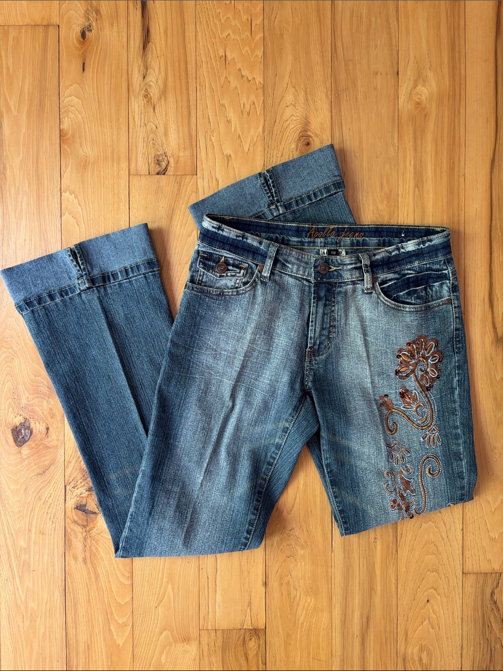 Apollo Jeans Y2Kβ 90s Boho Indie Sleaze Embellished Distressed Jeans Size 7/8